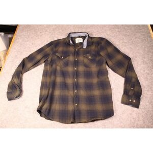 Tallwoods Filmore Flannel Shirt Mens Medium Olive Green Navy Blue Plaid
